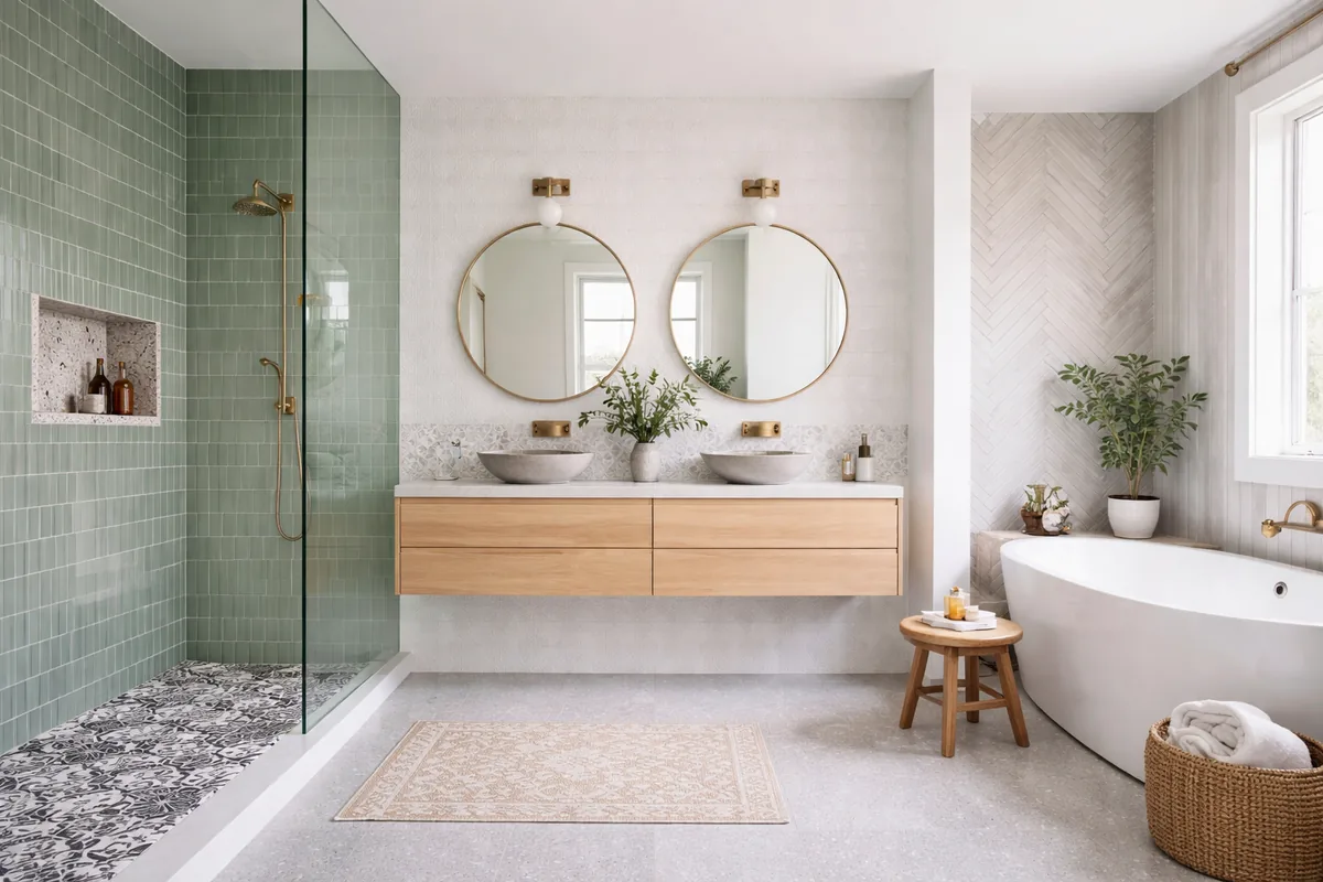 Can you mix different tile styles in the same bathroom